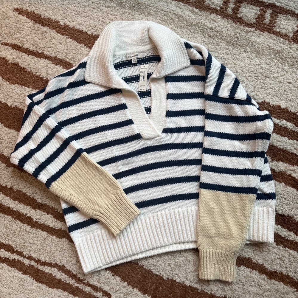 NWT! Madewell Dedham Stripe Polo Sweater XXS